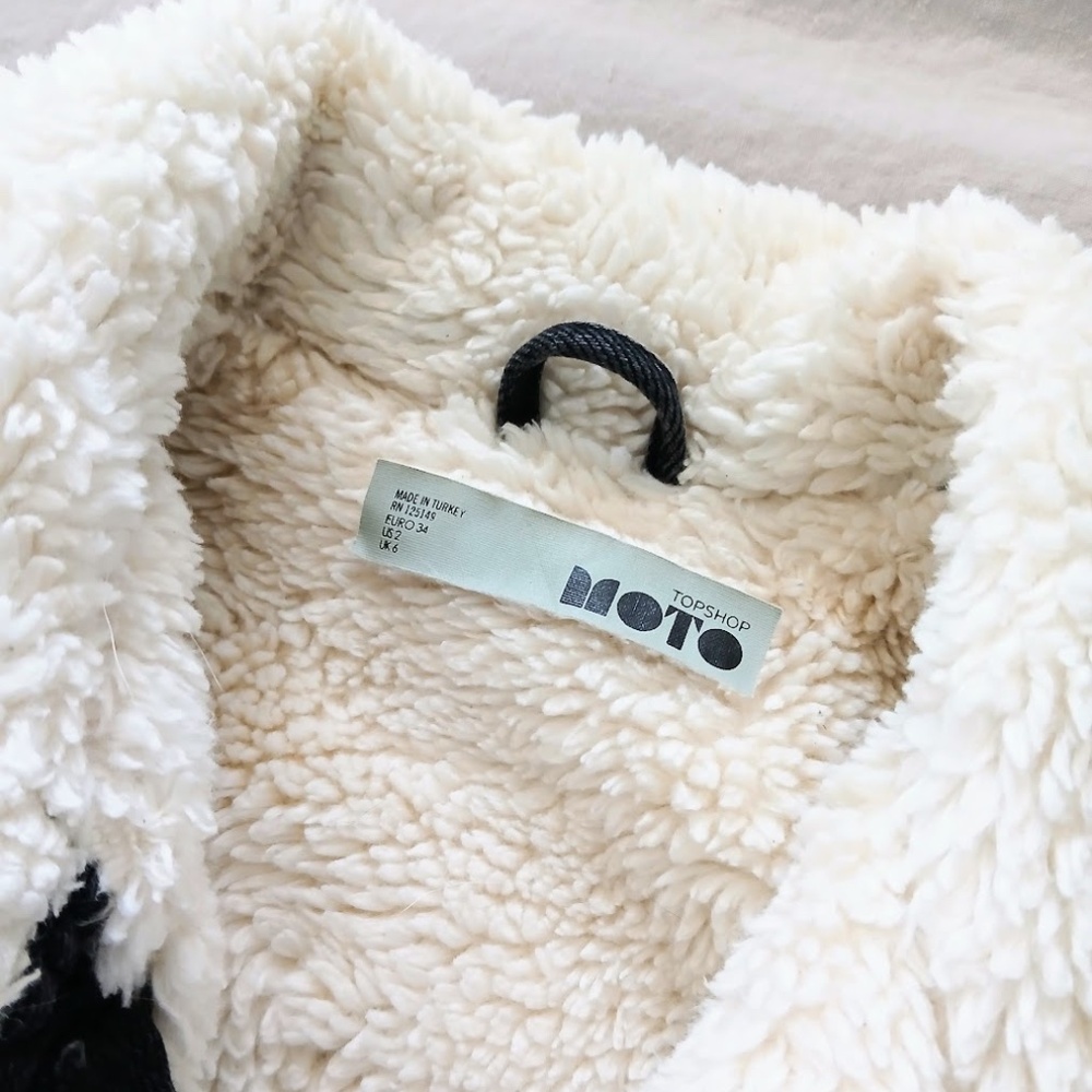 Topshop Black Denim Sherpa Moto Jacket - Picture 7 of 8
